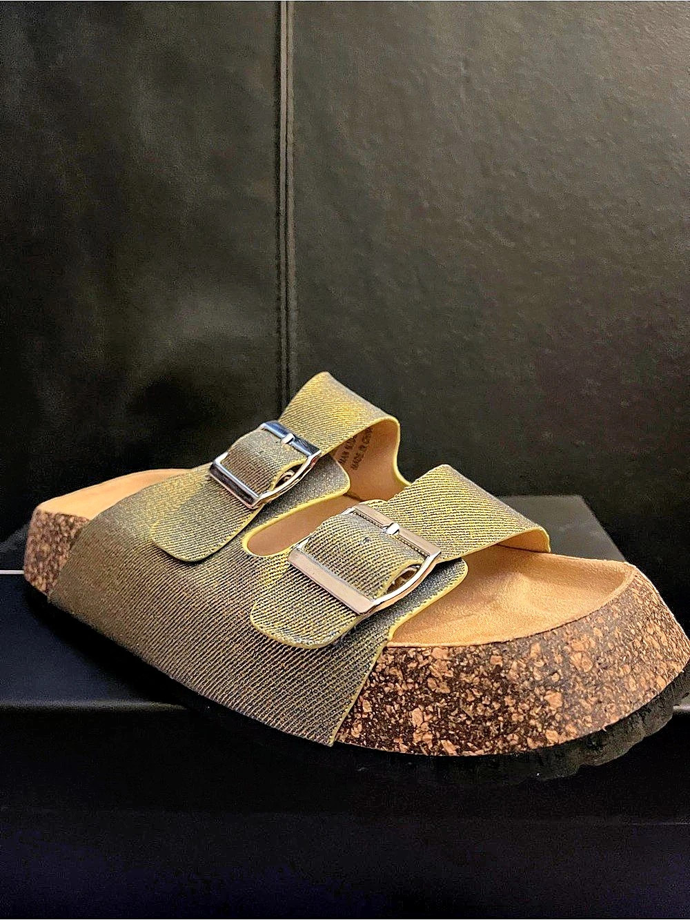 Cape Robbin Women’s Alia Double Buckle Sandals Iridescent Cork Soles Sz 6 NWB